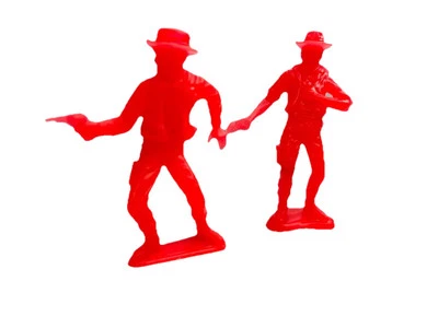 2 Vintage Tim Mee Toys Red Plastic Gunfighter Figures 2.75" - Image 1 of 3