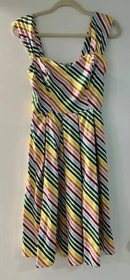 Modcloth X Collectif Colab Multi Color Retro Fit & Flare Rainbow Dress Sz 4 - Image 1 of 4