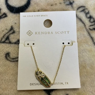 NWT Kendra Scott Eva Bow  Pendant Necklace 14k Gold Over Brass Green - Image 1 of 4