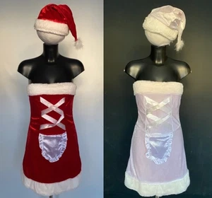 Ladies Miss Santa Snowlady Reversible Red & White Velveteen Fancy Dress Uk 10-12 - Picture 1 of 3