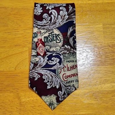 VintageTABASCO Мужской Шелковый Галстук Устрицы Нептун Новинка Еда Тема Прибрежный Стиль - Изображение 1 из 4