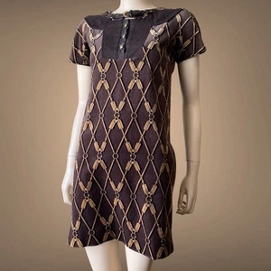 Gucci VTG Plush Brown Gold Women Dress Size 40IT S - Picture 1 of 20