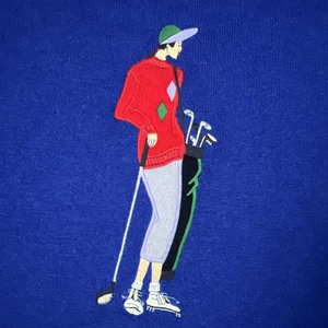 Rare Vintage Pringle Sports Scotland Wool Sweater Embroidered Woman Golfer M - Picture 1 of 15