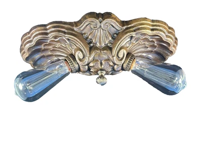 Antique Art Deco brass 2 Light flush mount fixture - Image 1 of 4
