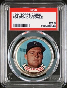 1964 Topps Baseball Coin Pin #34 DON DRYSDALE Los Angeles Dodgers PSA 5 EX - Picture 1 of 2