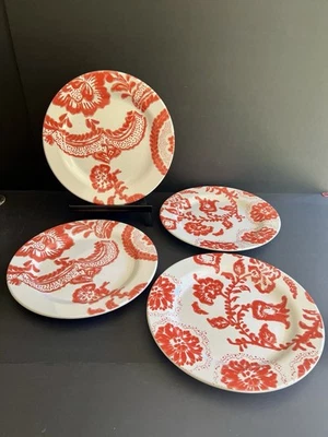 Juego De 4 Platos De Cena Estilo Anthropologie Rojo Floral 10.75" Hecho en Portugal Foto 1 de 4