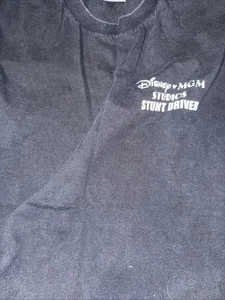 Vintage Disney MGM Studios Stunt Crew T-Shirt Sun Faded Black Sz XL Double Sided - Picture 1 of 5
