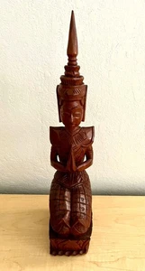 Vintage Teak Wood Carving Thai Guardian Angel Thephanom Praying 16.5" - Picture 1 of 7