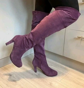 Duo purple genuine suede over knee boots size (41) size 8. Calf width 43cm. - Picture 1 of 24