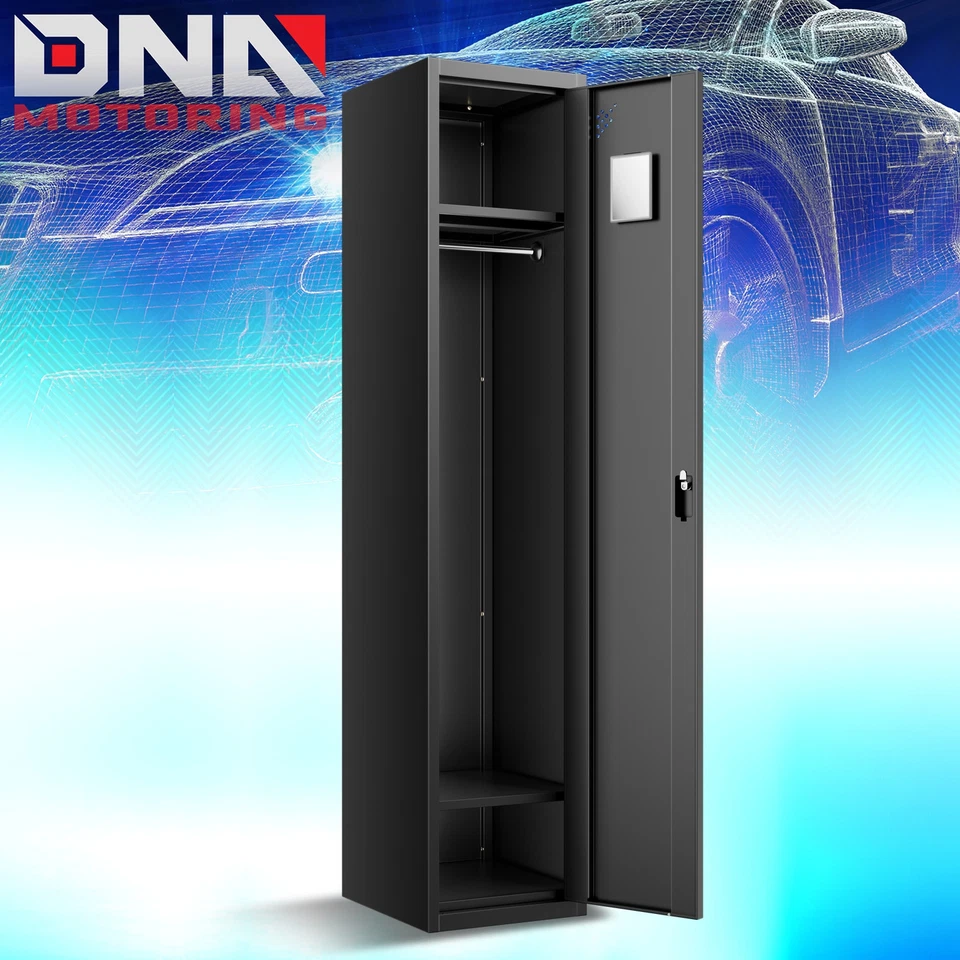 Armario de almacenamiento de metal resistente con cerradura 71" 1 puerta y armario de almacenamiento alto negro Foto 1 de 4