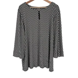 Chico's Bluse mit geometrischem Muster Schlüsselloch Glockenärmel Oberteil schwarz weiß XXL - Bild 1 von 9