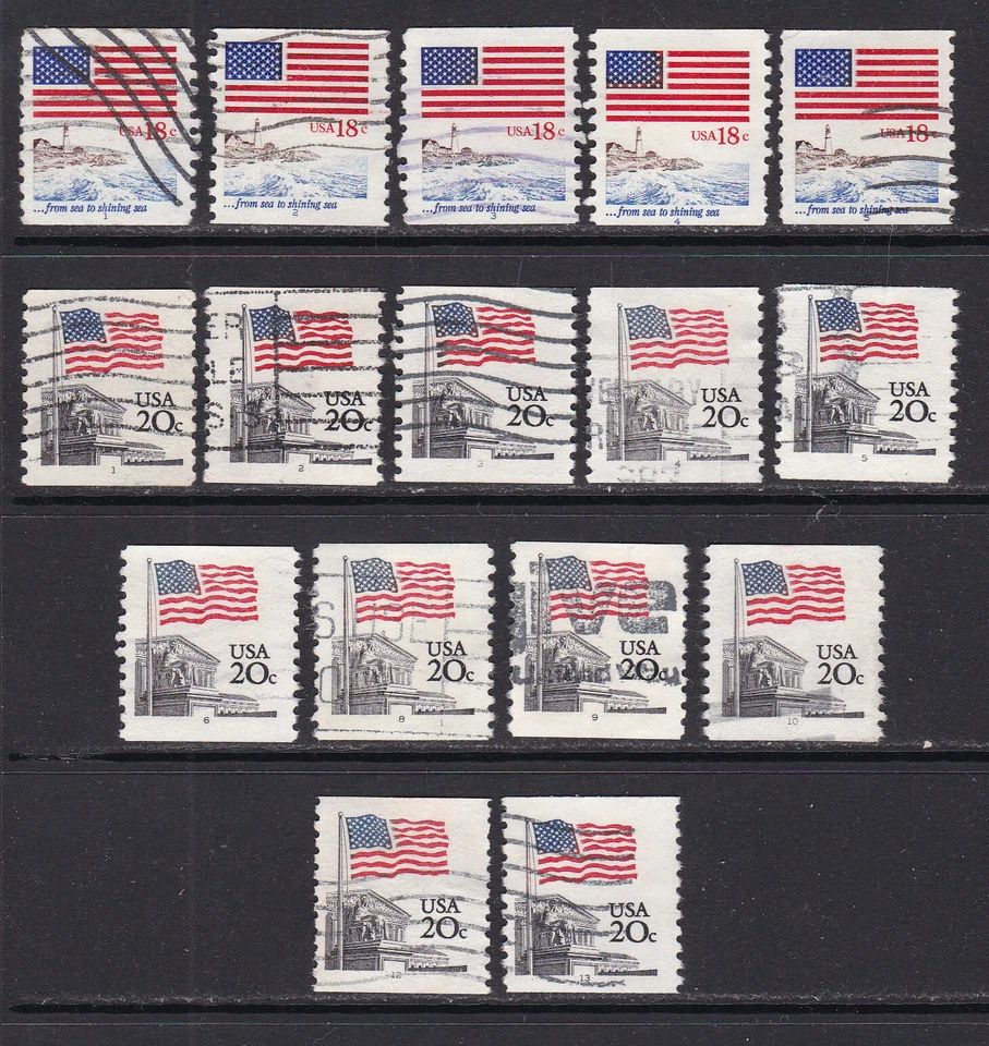 16 Different Plate Number Coils, #1891, #1/5 and #1895, #1/13 - Used Singles - Image 1 of 1