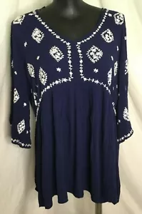 AUTOGRAPH NAVY BLUE "EMBROIDERY STITCHING" TOP TOP SZ 20-NEW STOCK-LARGE SIZING - Picture 1 of 11