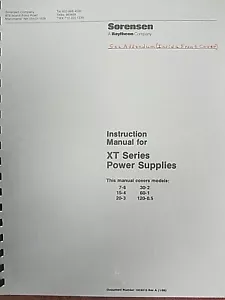 Sorensen Manuale Istruzioni Per Alimentatori Serie XT Aggiornamento Rev A (1/86) - Foto 1 di 1
