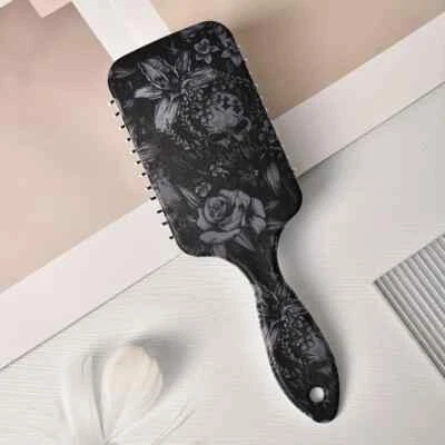 Cepillo de pelo con paleta grande cojín de aire mango de plástico blanco y negro gótico floral Foto 1 de 3