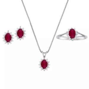 Rylos 925 Silber Schmuckset Rubin & Diamant 6 x 4 mm Edelstein Juli Geburtsstein - Bild 1 von 7