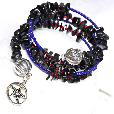 Kelten Armreif Pentagramm 925Silber Spiralarmband Glasperle Silberperle Turmalin - Bild 1 von 4