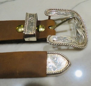 ARGENTO STERLING TRAFORATO V.H.L.C. SET 3 PEZZI FIBBIA RANGER SU CINTURA NUOVA - Foto 1 di 15
