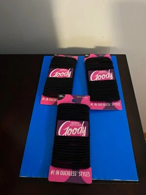 NEW LOT OF 3 GOODY OUCHLESS NO METAL GENTLE HAIR BLACK HAIR ELASTICS 30CT EACH - Image 1 of 4