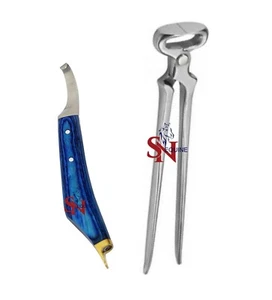 Pinza de pezuña Farrier 15"" y cuchillo de pezuña mango azul latón herradura superior - Imagen 1 de 3