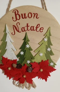 Fuoriporta BUON NATALE legno albero di natale stella di natale pigne idea regalo - Foto 1 di 3