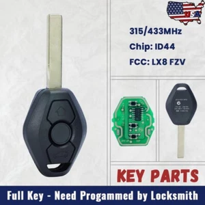 Remote Car Key Fob for 1998-2010 BMW EWS 3 5 7 8 Series 315/433MHz ID44 LX8 FZV - Picture 1 of 6