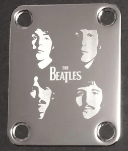 GITARRENHALSPLATTE individuell graviert geätzt - THE BEATLES Gesichter - Chrom - Bild 1 von 1