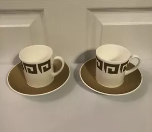 Wedgwood Susie Cooper ‘Keystone’ Design Cup and Saucer Old Gold x 2 Bundle - Picture 1 of 15