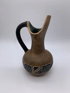 Vintage Mexican Ceramic Art Pottery Pitcher Vase With Green Glaze Interior - Bild 1 von 14