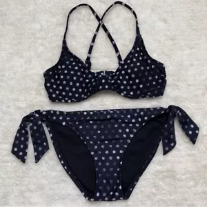 Athleta Women's Black/White Polka Dot Bikini Size Bottom Small Top 32 B/C - Picture 1 of 5