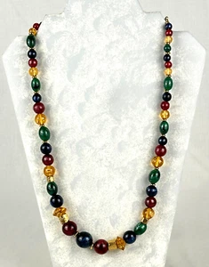 Necklace Liz Claiborne Gold Tone with Multicolor Round Lucite Beads 26 Inches - Picture 1 of 6