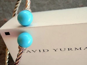 Bracciale donna David Yurman argento 3,5mm solare 9mm turchese con diamanti med. - Foto 1 di 11