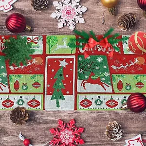 Christmas Table Runner, Cotton-Polyester Blend Handmade Snowflake, Snowman Elk - Picture 1 of 14