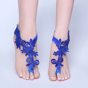 blaue Spitzen Barfuß Sandalen Fuß schmuck Festival Hochzeit etwas blaues - Bild 1 von 2