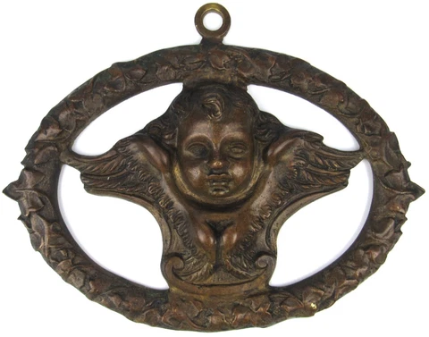 Vintage Bronze Brass Winged Cherub Putti Angel Mount Plaque Cover