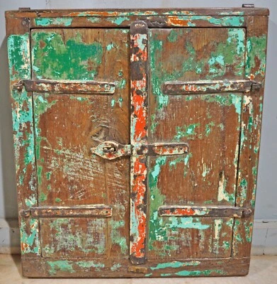 Ancien en Bois Mural Décor Fenêtre Panneau Original Old Rustique Polychrome - Photo 1/4