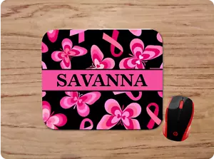 BREAST CANCER RIBBON BUTTERFLY personalized W/ name MOUSE PAD HOME OFFICE GIFT - Picture 1 of 1