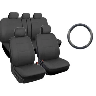 Microfiber Leather Steering Wheel Cover + Car Seat Covers (Full Set) Gray - Image 1 of 4