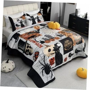 Halloween Quilt Set King Size,Black Reversible Quilt 104"x90" Black White - Picture 1 of 8
