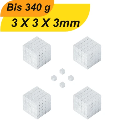 MAAJEEKUTO Neodym Magnet Supermagnete 3x3x3mm Würfel N42 hohe Haftkraft Quadermagnete