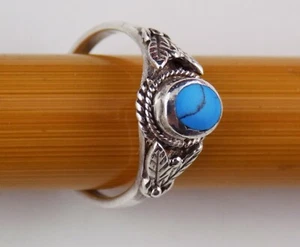 Gr. 4,75, Vintage Sterling Silber Türkis Ring, schwarze Matrix, Old Pawn Style - Bild 1 von 7