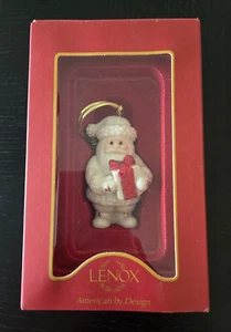 LENOX White Gold Porcelain Santa with Gift Present Christmas Holiday Ornament - Picture 1 of 11