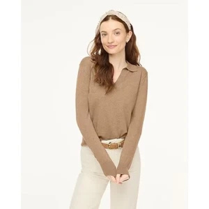 J. Crew Women's XXS Cotton Sweater-polo Heather Mushroom Beige Long Sleeve NWT - Picture 1 of 9