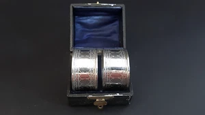 Cased Pr Top Quality H/M B’Ham 1901 Edwardian Sterling Silver Napkin Rings 49g - Picture 1 of 10