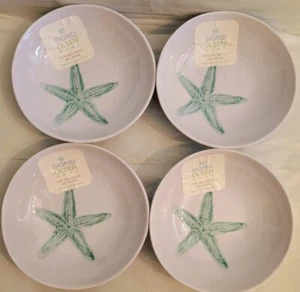 Sigrid Olsen 4 Ciotole Zuppa di Cereali Stella Marina 7” Melamina Teal Spiaggia Costiera - Foto 1 di 9