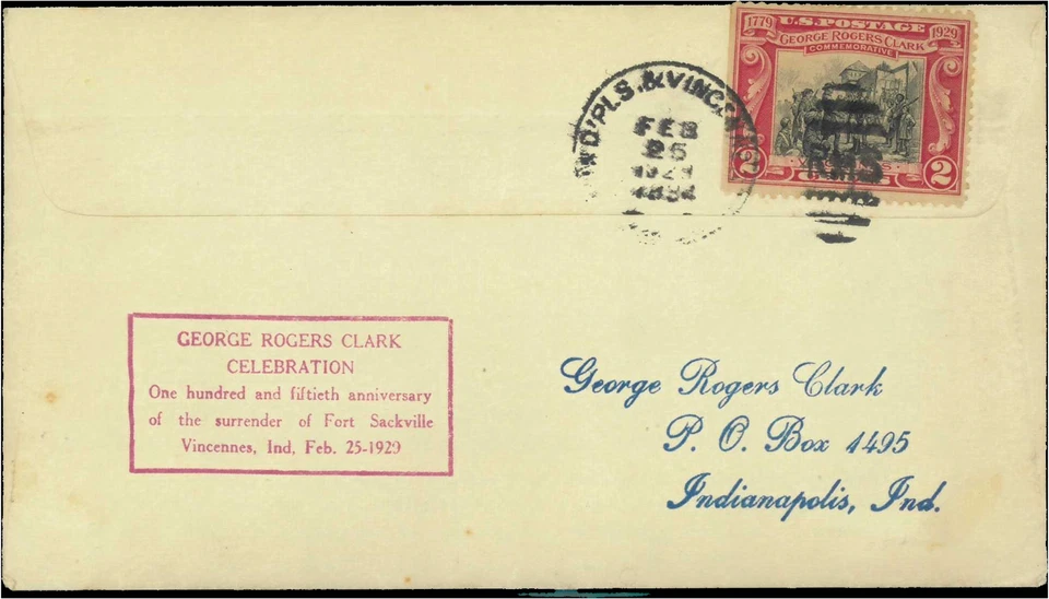 SAVOYSTAMPS- USA Cover -1929- George Rogers Clark -# 651 FDC, Vincennes, Indiana - Image 1 of 1
