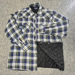 Wrangler Shacket Mens 2XL Blue Plaid Quilted Flannel Shirt Jacket Pearl Snap - Picture 1 of 13
