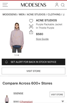 Acne Studios Ophar Parachut Tech Jacket Size 50 Thistle Purple - Image 1 of 4