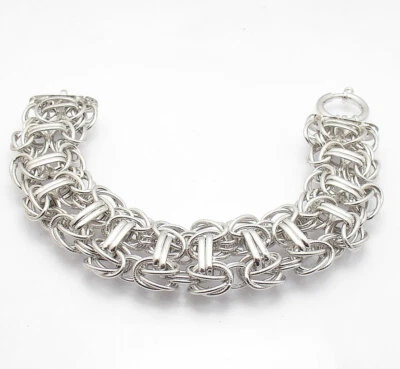 Pulsera Technibond Ferrocarril Bizantino Cierre Senora Platino Revestido Plata Real Foto 1 de 4