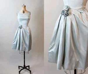 Vintage 1950s Suzy Perette blue silk tea cocktail dress hourglass Mad Men retro - Picture 1 of 10